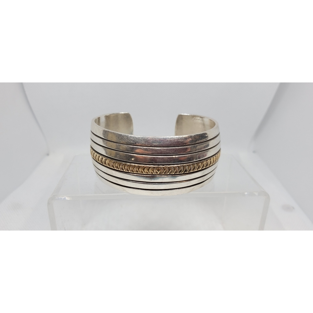 14k Gold and Sterling V. HICKS Cuff Bracelet - Picture 2 of 4